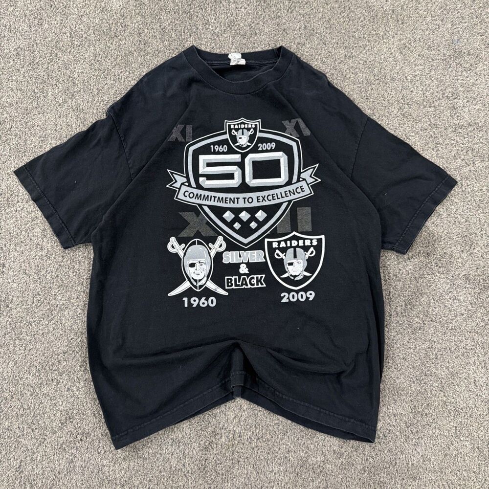 2009 Oakland Raiders 50th Anniversary T Shirt Mens XL Alstyle Just Win Baby